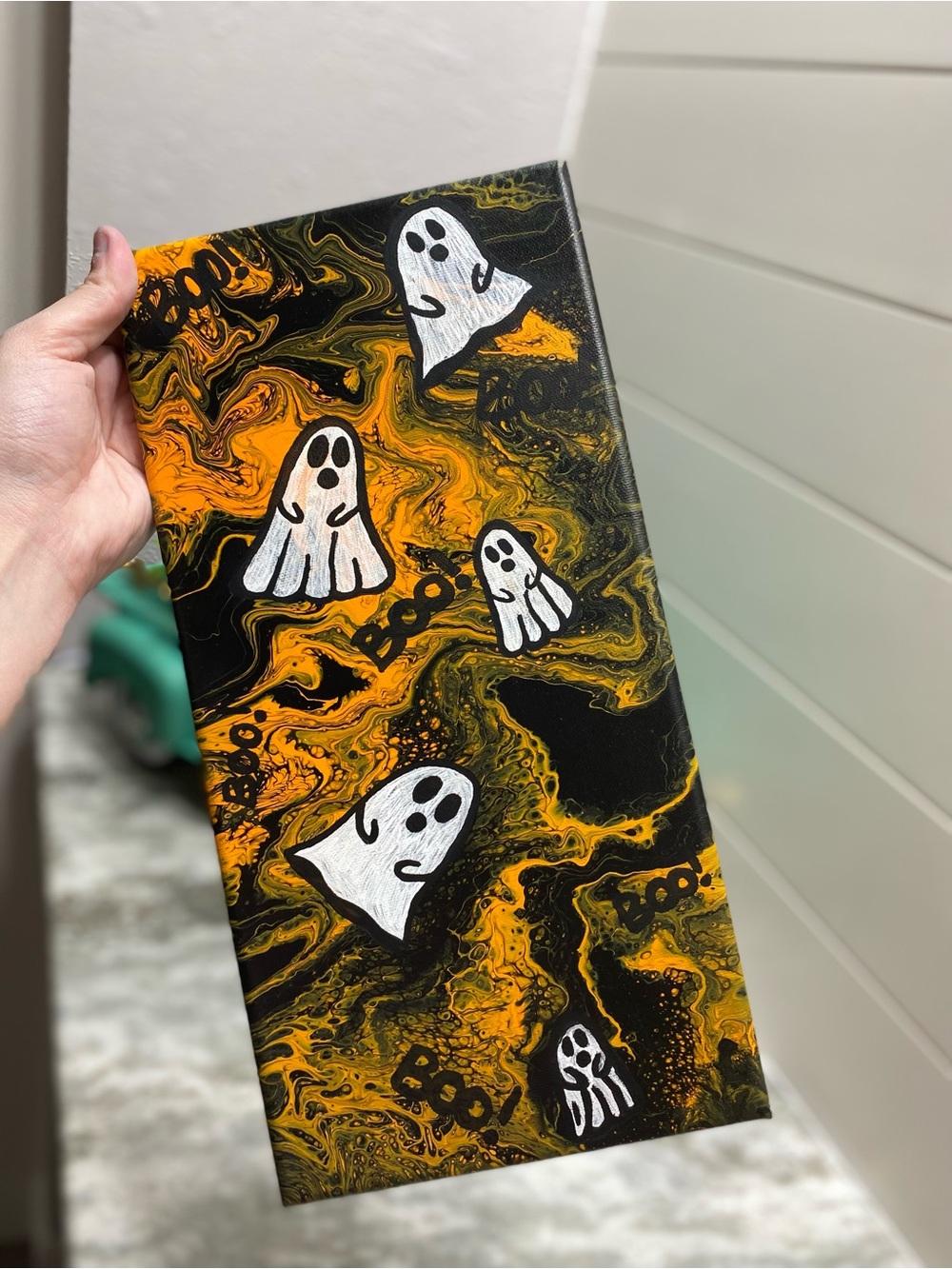 Hand Crafted Ghost Painting in Black and Orange - Picture 5 of 6